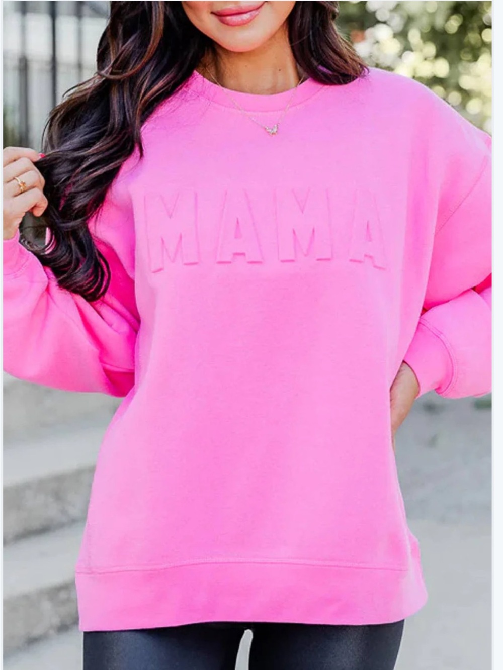 Pink 'MAMA' Embossed Crewneck Sweatshirt
